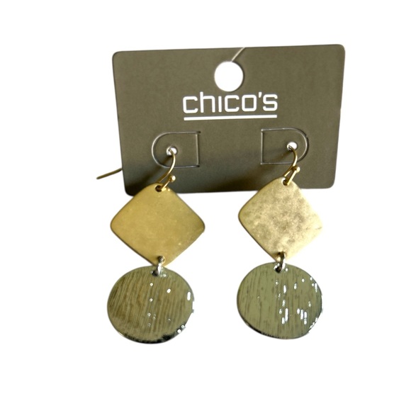 Chico's Gold and Silver Distressed Dangle Hook Earrings - Picture 1 of 10